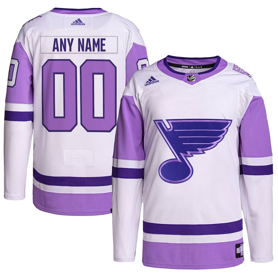 Men St. Louis Blues adidas White Purple Hockey Fights Cancer Primegreen Authentic Custom NHL Jersey
